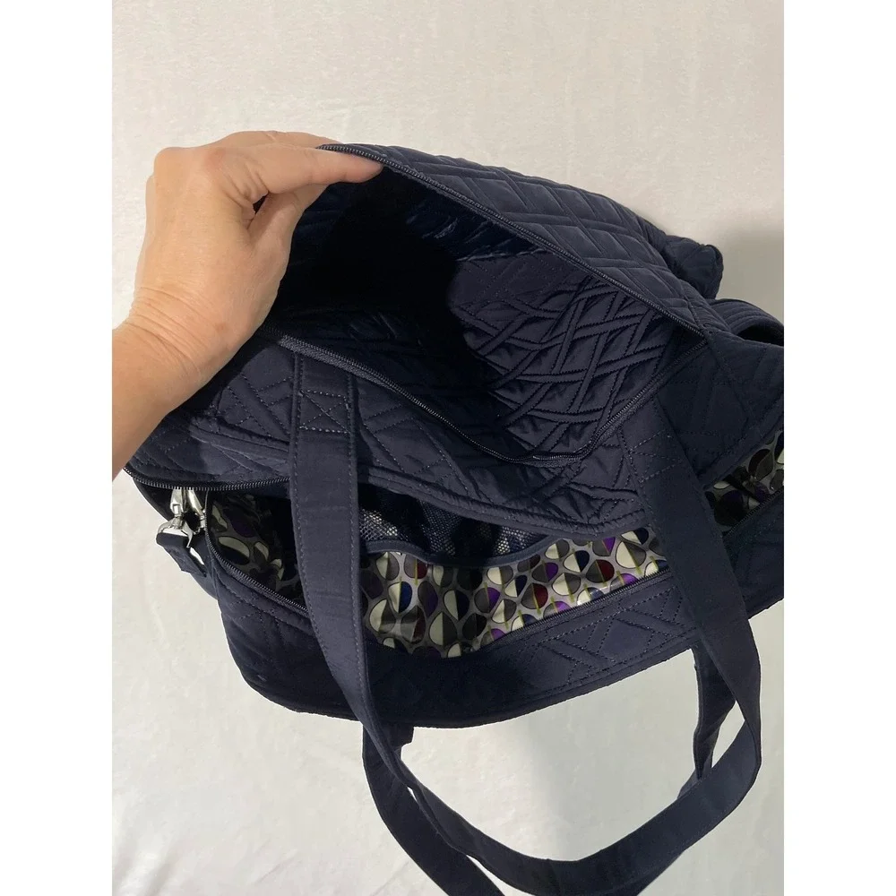 Vera Bradley Stroll Around Baby Bag Navy Blue Quilted Microfiber Diaper Bag EUC